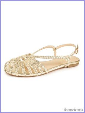 PIZZ ANNU Women's Sophia Braided Flat Sandals Memory Foam Slingback